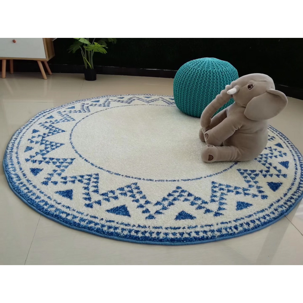 Thảm Tròn lông ngắn cao cấp họa tiết hoa văn trang trí phòng khách phòng ngủ