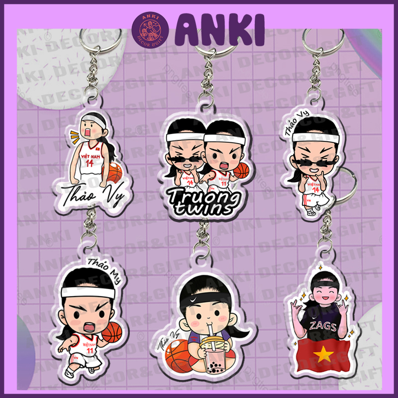 Móc khóa TRƯƠNG TWINS, cặp đôi bóng rổ chibi dễ thương, móc khóa in ...