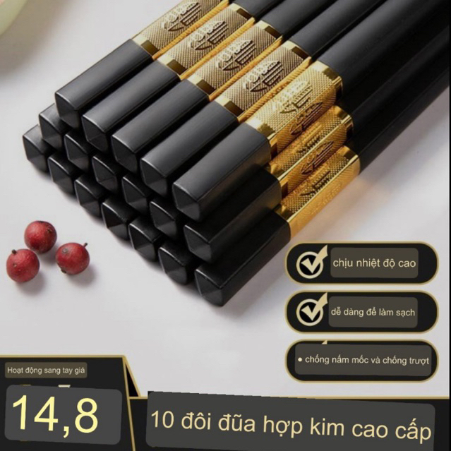 [ Ship Hỏa Tốc ] Combo 10-50 Đôi Đũa hợp kim mạ vàng Hàn Quốc chống trơn, chống mốc, chịu nhiệt
