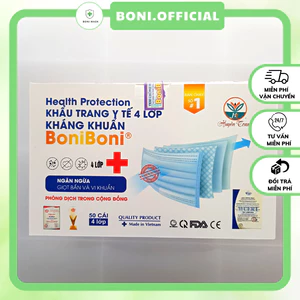Khẩu trang y tế 4 lớp kháng khuẩn cao cấp ngăn bụi phòng dịch hộp 50 chiếc Boni Boni KT01