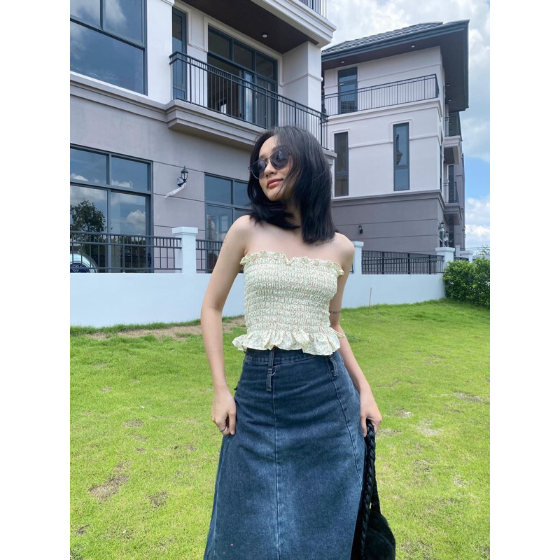 Áo ống hoa bo chun freesize