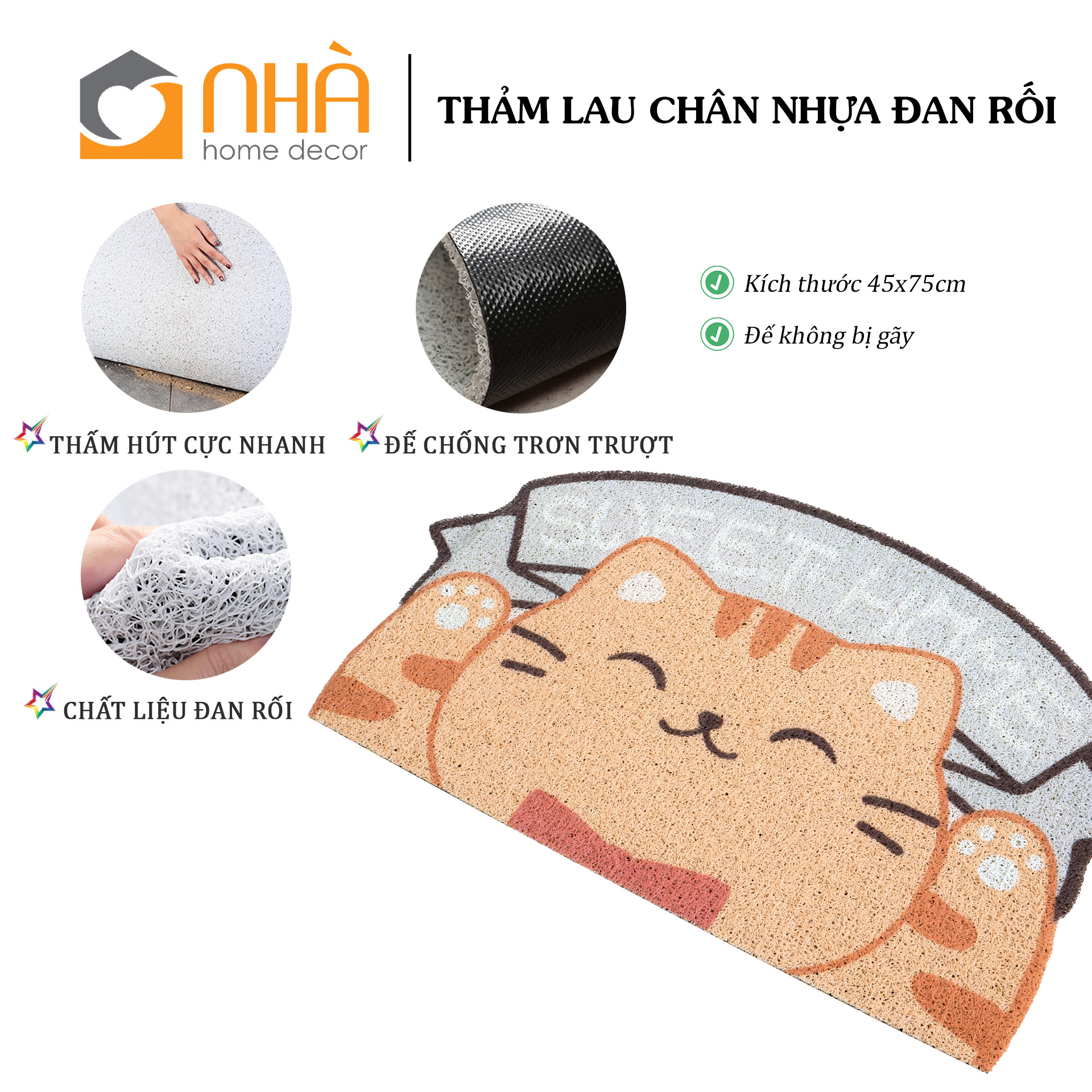 Thảm Lau Chân Nhựa Đan Rối Họa Tiết Động Vật Dễ Thương Nội Thất Passion