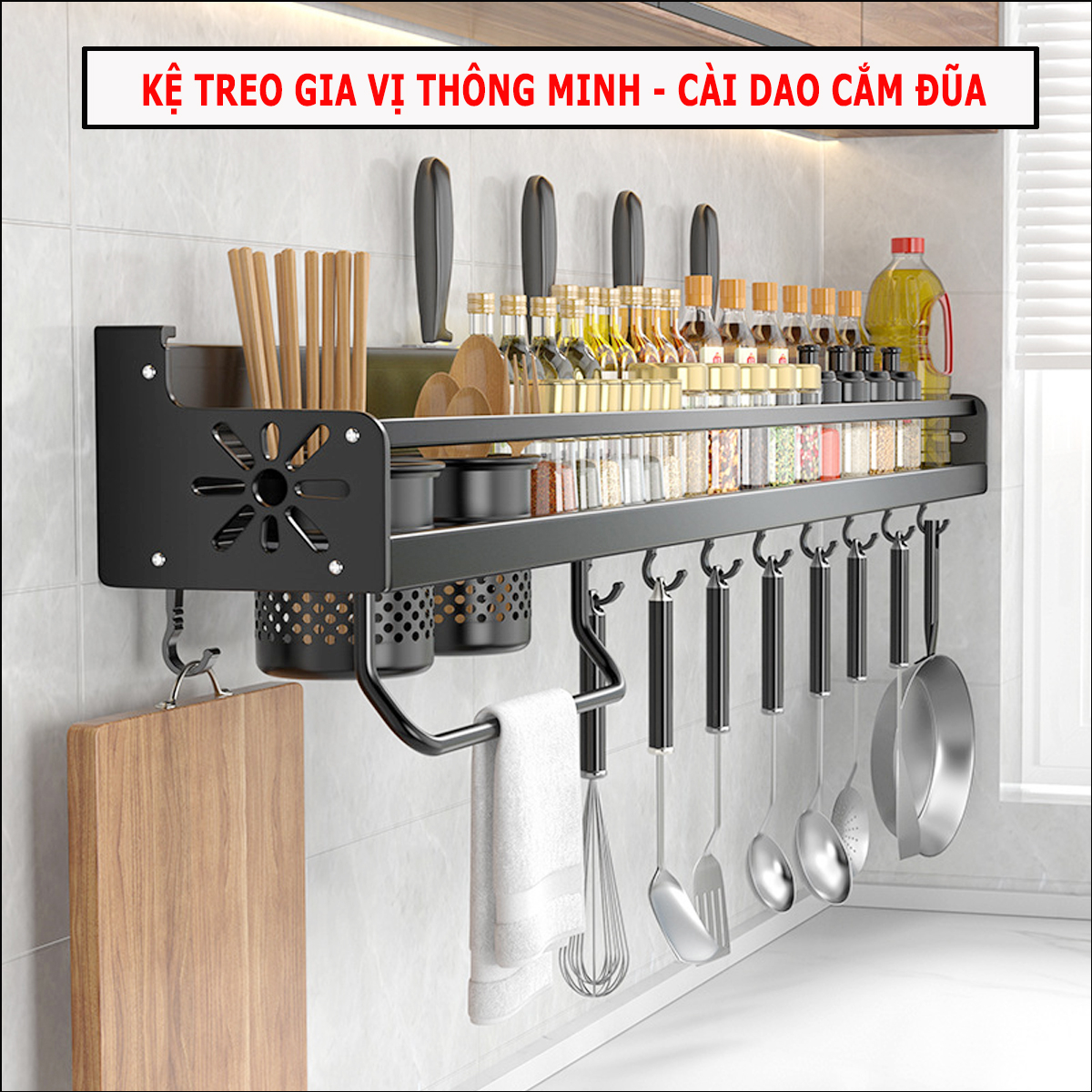 Kệ Treo Dao Thớt Nhà Bếp Inox, Kệ Gia Vị Bếp Dán Tường Cắm Đũa Thìa ...