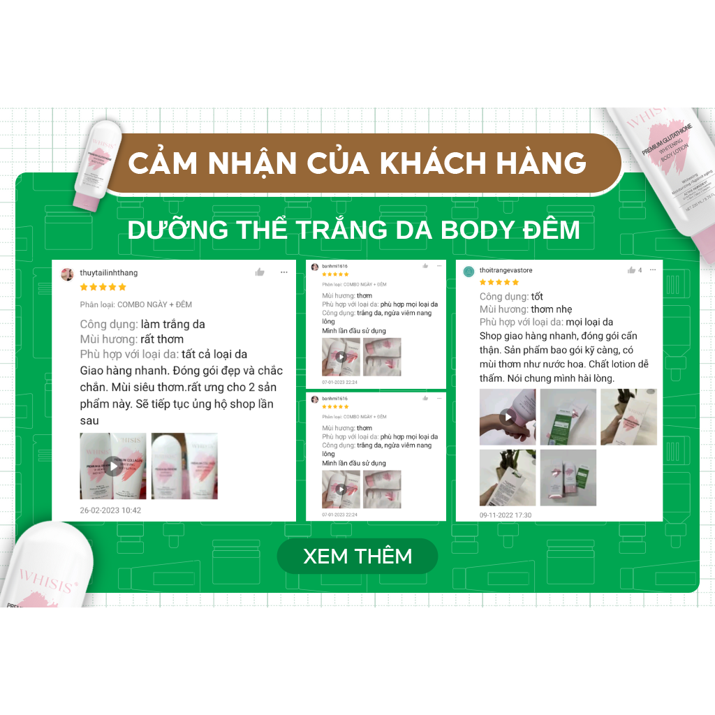 Ảnh Kem Dưỡng Ẩm Trắng Da Body Đêm WHISIS Premium Glutathione Whitening Body Lotion Kích Trắng Chuyên Sâu, Tế Bào Gốc 200ml 1