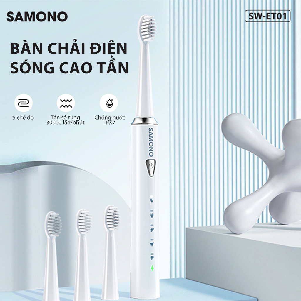 Ảnh Bàn chải điện Samono SW-ET01, 5 chế độ đánh răng cho người lớn và trẻ em, 4 đầu bàn chải thay thế mềm mại 2