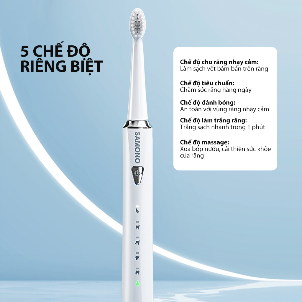 Ảnh Bàn chải điện Samono SW-ET01, 5 chế độ đánh răng cho người lớn và trẻ em, 4 đầu bàn chải thay thế mềm mại 3