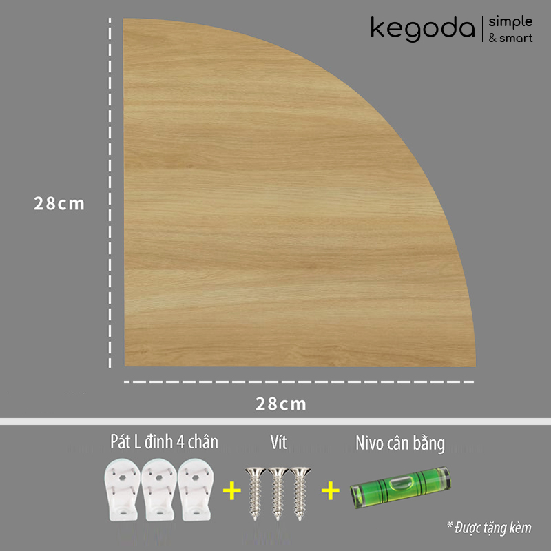Ảnh Kệ Gỗ Góc Tam Giác Gắn Tường, Kệ Hình Quạt 28cm Mini Nhỏ Xinh Không Cần Khoan KEGODA KGD41 3