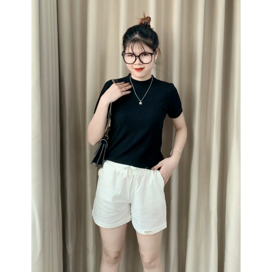 Quần short nữ chất đũi sần, quần sooc đùi mặc nhà mùa hè