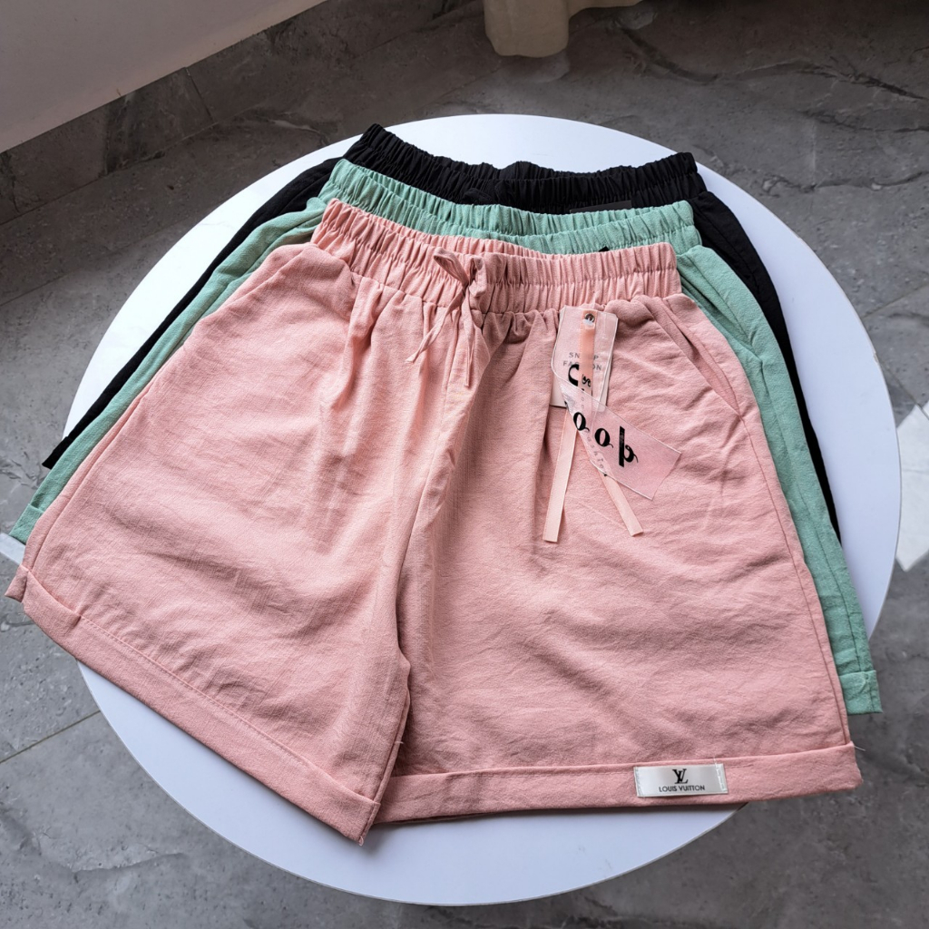 Quần short nữ chất đũi sần, quần sooc đùi mặc nhà mùa hè