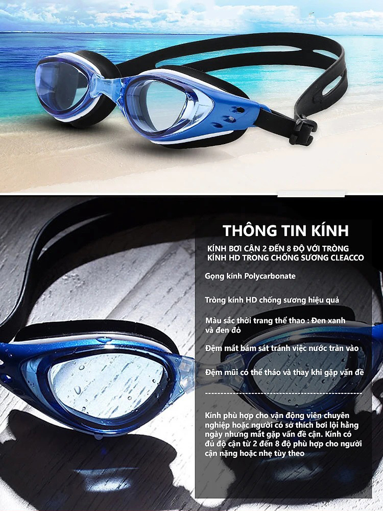 Ảnh Kính Bơi Cận Từ 2 Đến 7 Độ Kính Bơi Người Cận Dây Đeo Êm Ái Đệm Mũi Dẻo Chống UV Chông Sương Cleacco DL603 Boro Sport 1