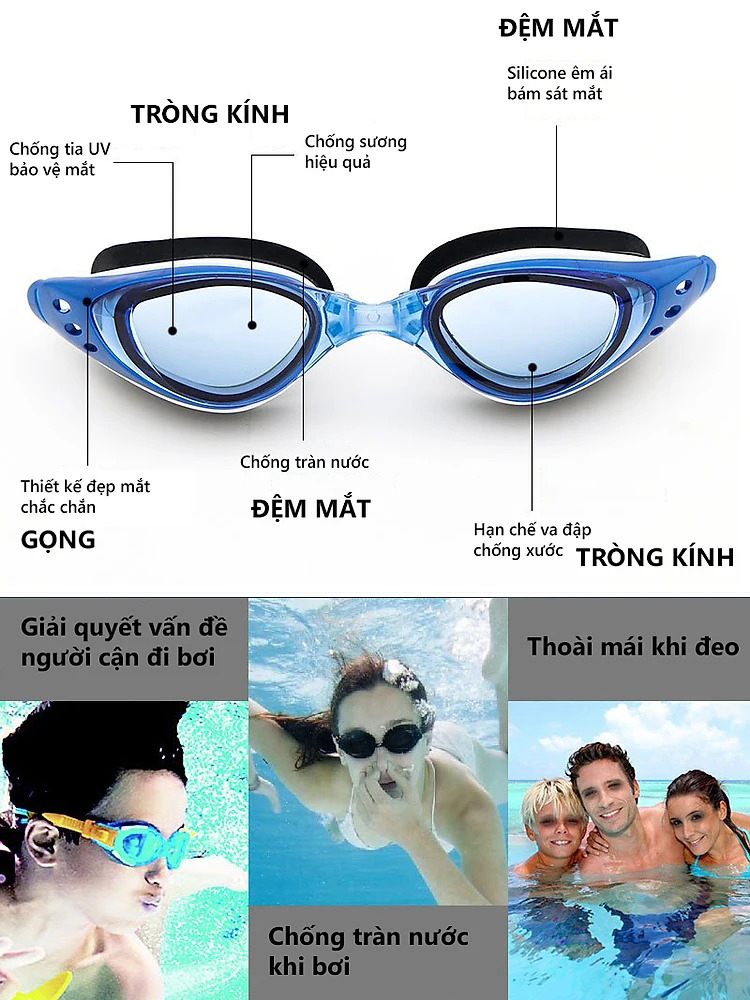 Ảnh Kính Bơi Cận Từ 2 Đến 7 Độ Kính Bơi Người Cận Dây Đeo Êm Ái Đệm Mũi Dẻo Chống UV Chông Sương Cleacco DL603 Boro Sport 2
