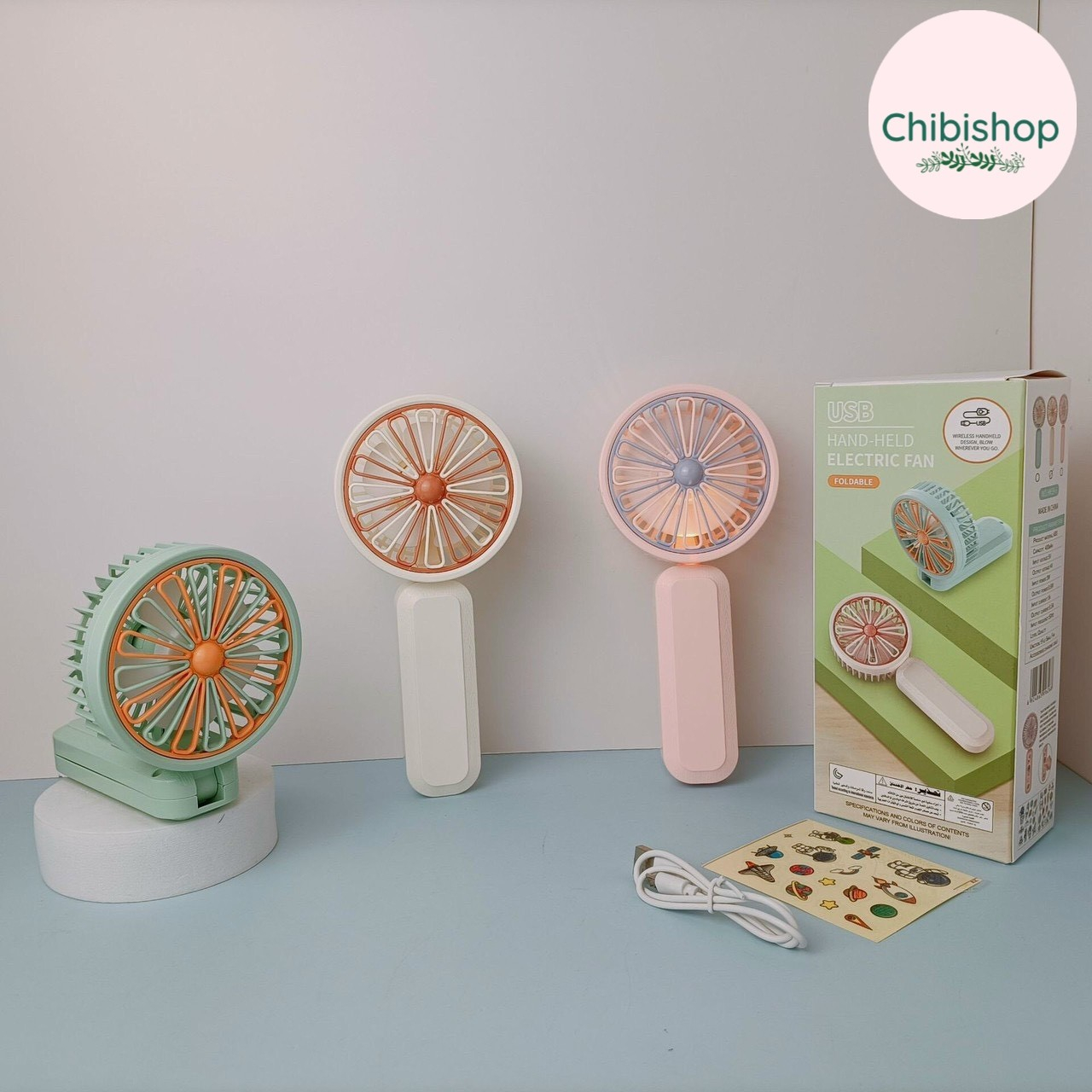 quạt sạc tích điện hoa cúc mini cầm tay xinh xắn tặng kèm sticker ...