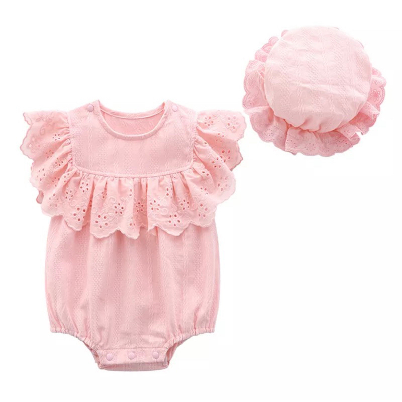 m1 [NGÔ KHOAI MỲ] Set body chip kèm mũ xinh cho bé gái 2 màu hồng/ trắng