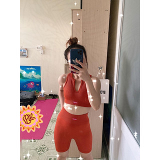 Bộ đồ tập gym nữ Botee Ribbed cổ U chất thun gân cao cấp(cổ U và quần ngắn)
