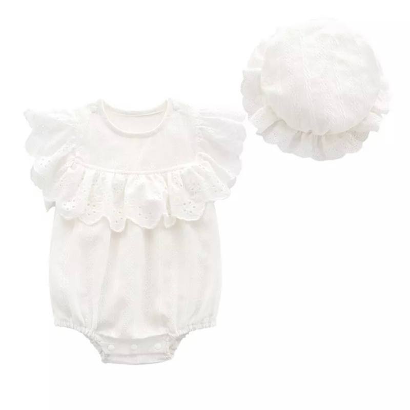 m1 [NGÔ KHOAI MỲ] Set body chip kèm mũ xinh cho bé gái 2 màu hồng/ trắng