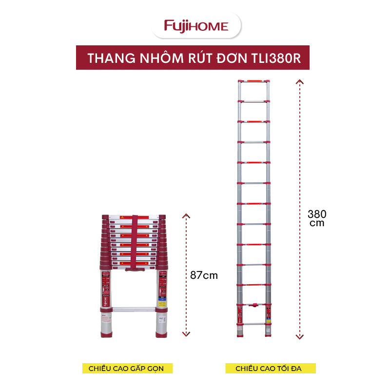 Thang nhôm rút đơn Nhập Khẩu gấp gọn 3,8M - 5M chính hãng FUJIHOME ...