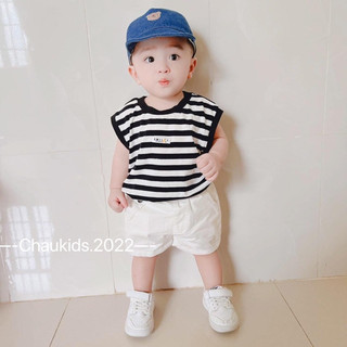 Quần áo bé trai. Đồ đi chơi bé trai. Bộ đi biển bé trai.Bộ bé trai. Set bé trai Châu Kids. Bộ áo kẻ sọc tay hến kèm quần