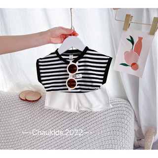 Quần áo bé trai. Đồ đi chơi bé trai. Bộ đi biển bé trai.Bộ bé trai. Set bé trai Châu Kids. Bộ áo kẻ sọc tay hến kèm quần