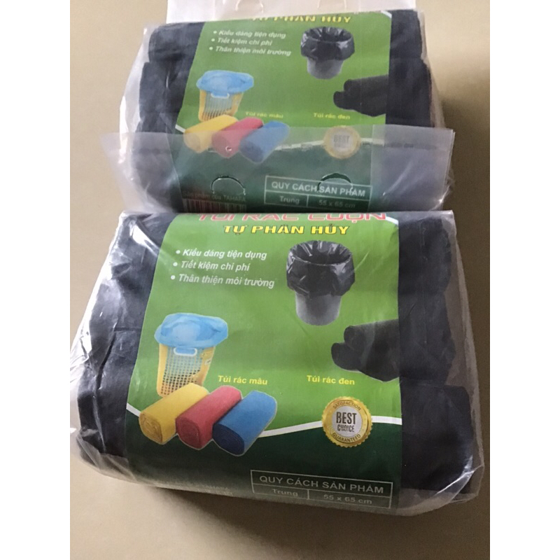 Bịch 3 cuộn túi rác tự phân huỷ - túi rác đen size 55cm x 65cm | Shopee ...