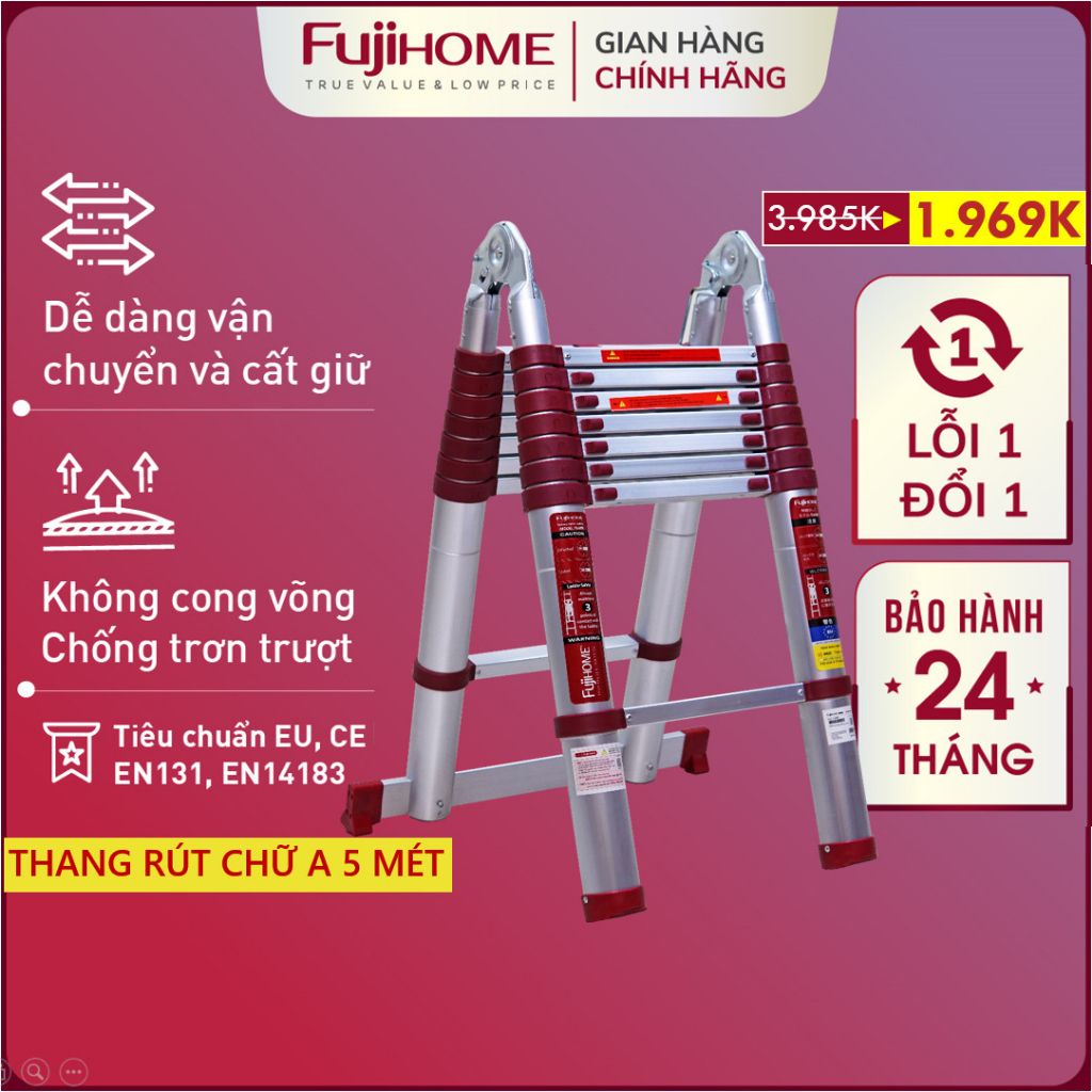 Thang nhôm rút chữ A gấp gọn Nhập Khẩu 4,4M - 5M chính hãng FUJIHOME ...