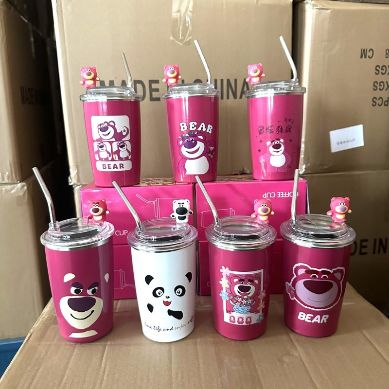 Bình Nước Giữ Nhiệt Hình Gấu Dâu Tây Bình Nước Hoạt Hình Dễ Thương 500ML(   hot)