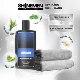Combo Sữa tắm gội và Rửa mặt 3 in 1 SHINEMEN cho nam trưởng thành trung niên, hương AWA-AMOR 300ml & Khăn Cotton