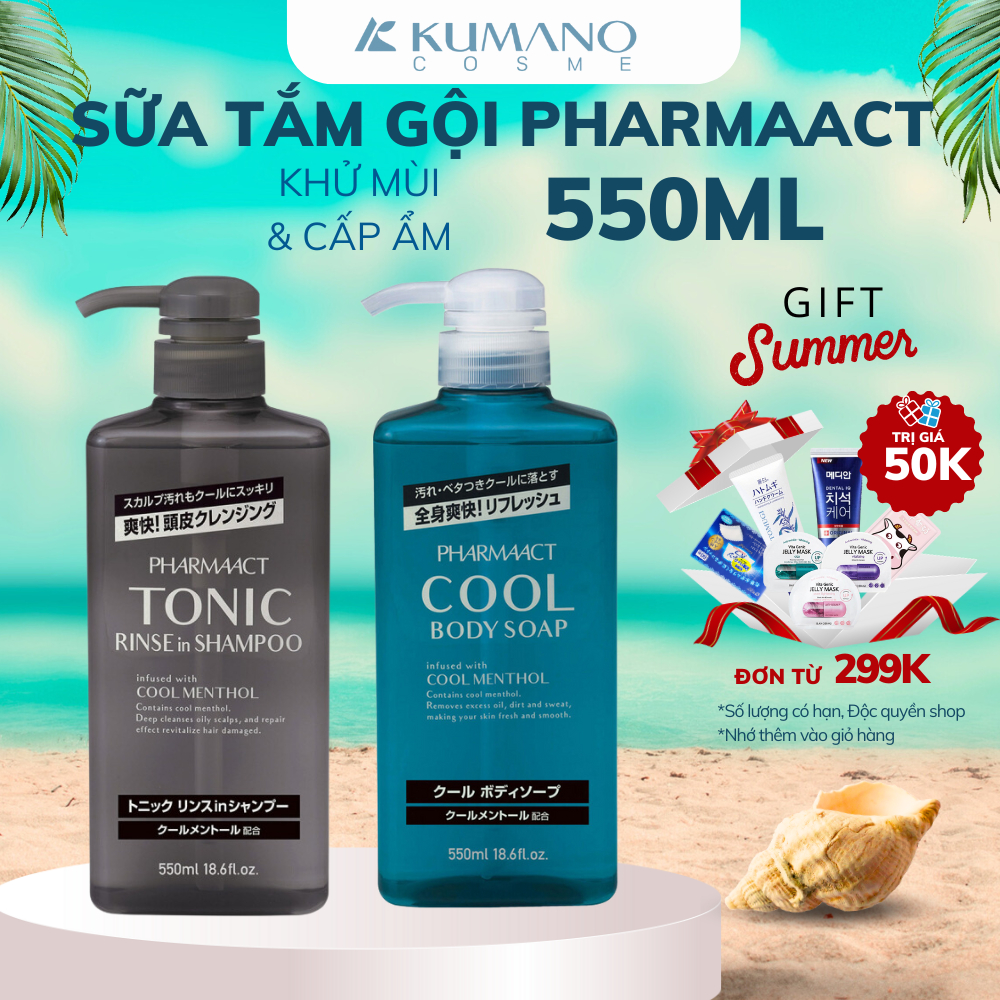 Dầu gội sữa tắm cho nam Pharmaact tonic 550ml tinh chất bạc hà, lô hội ...