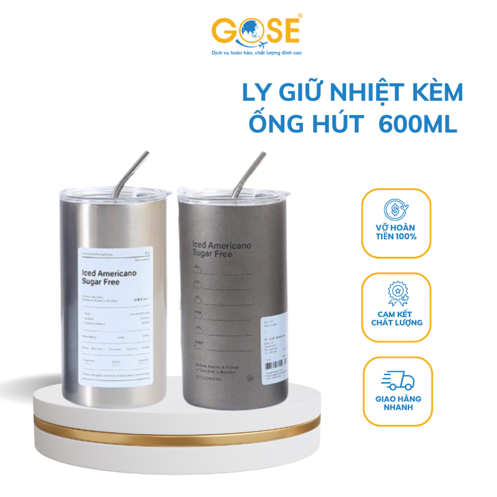 [Mã BMLTB35 giảm đến 35K đơn 99K] Ly giữ nhiệt Iced Americano Inox 304 cao cấp GOSE cốc uống nước giữ nhiệt kèm ống hút