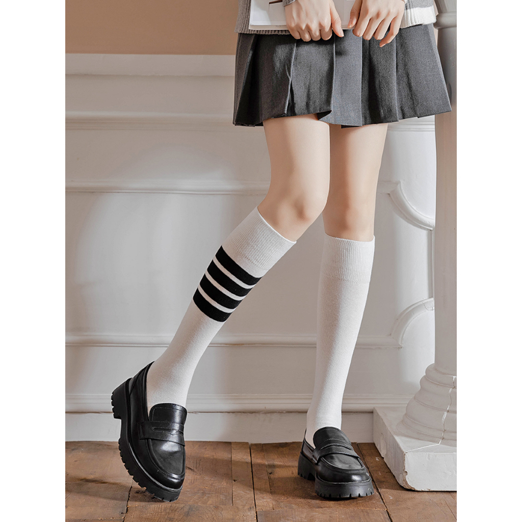 Vớ dài cổ cao qua gối thiết kế kẻ ngang phong cách Lolita 3B dễ thương năng động MS1005