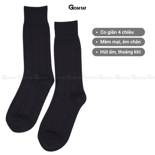 Hộp 4 đôi tất đen nam cao cổ GOMTAT mẫu gân chìm, vớ nam công sở cổ cao chất liệu cotton cao cấp - STA-MIX09-DEN-CB4