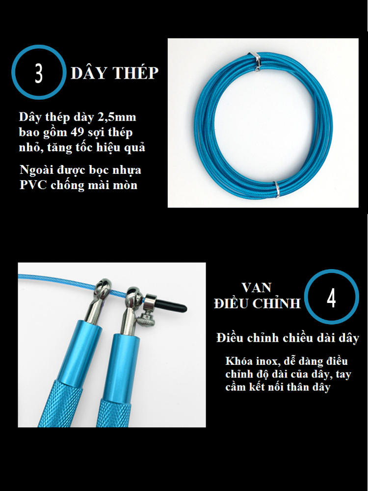 Ảnh Dây nhảy Bảo Hành 12 Tháng Dây Nhảy Thép Tay Cầm Hợp Kim Nhôm Chắc Chắn Cleacco DNT Boro Sport 3