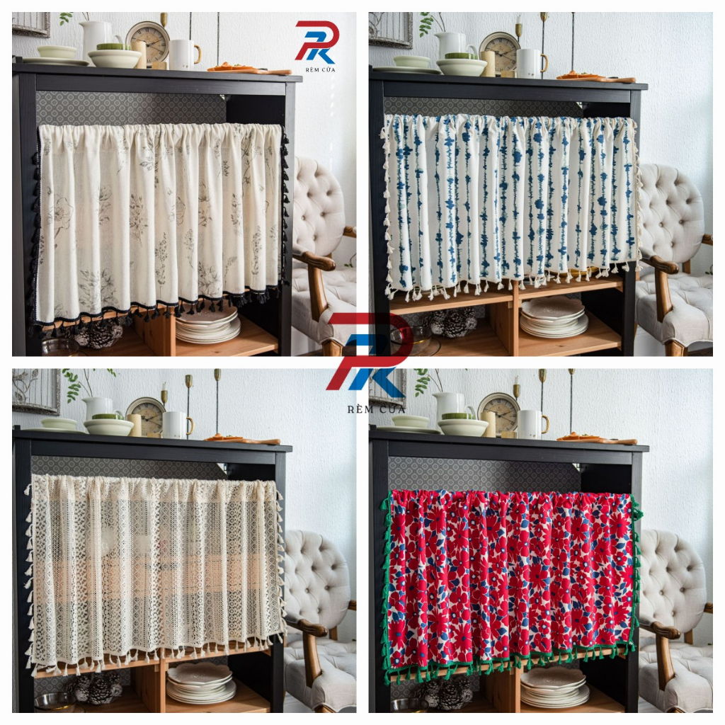 Rèm Canvas Ngắn Rèm Bếp Rèm Tủ Dán Tường Đa Năng - Viền Ren RPK017 ...