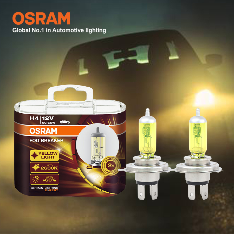 Combo 2 Bóng Đèn Halogen Phá Sương OSRAM Dùng Cho Xe Ô Tô Xe Hơi Xe Máy Chân H1 H3 H4 H7 H8 H11 H16 HB3 HB4 (Màu Vàng)