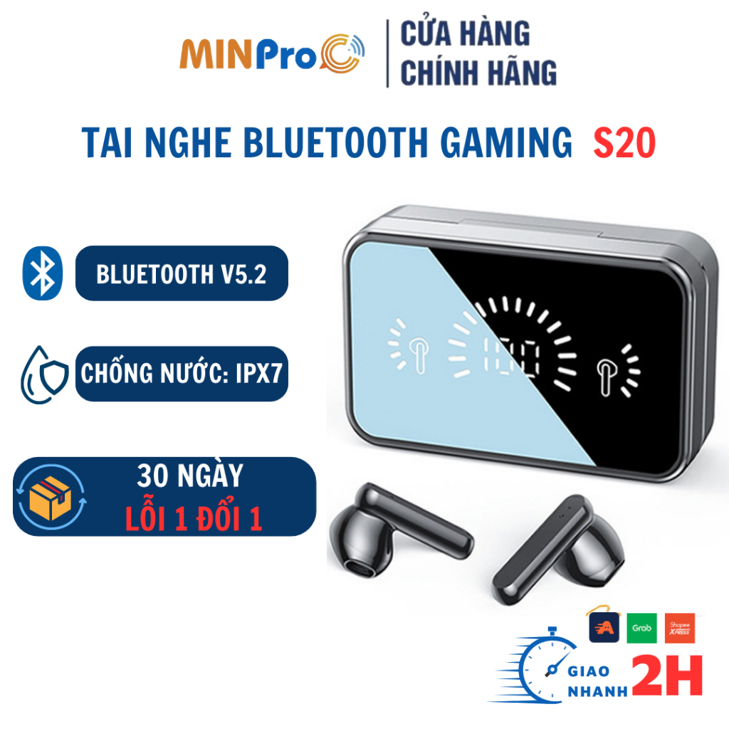 Tai Nghe Không Dây Bluetooth MINPRO S20 Gaming Chống Nước IPX7 Thiết Kế Phối Mặt Gương Với 3D Touch LED