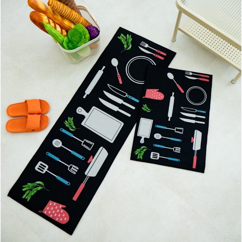Set Thảm Nhà Bếp Chất Nhung Nỉ Họa Tiết Hiện Đại Sang Trọng