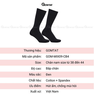 Hộp 4 đôi tất đen nam cao cổ GOMTAT mẫu gân chìm, vớ nam công sở cổ cao chất liệu cotton cao cấp - STA-MIX09-DEN-CB4