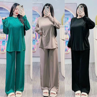 Set ủ kem quần suông áo xỏ ngón thun lạnh hàng loại 1 - HN Closet LS