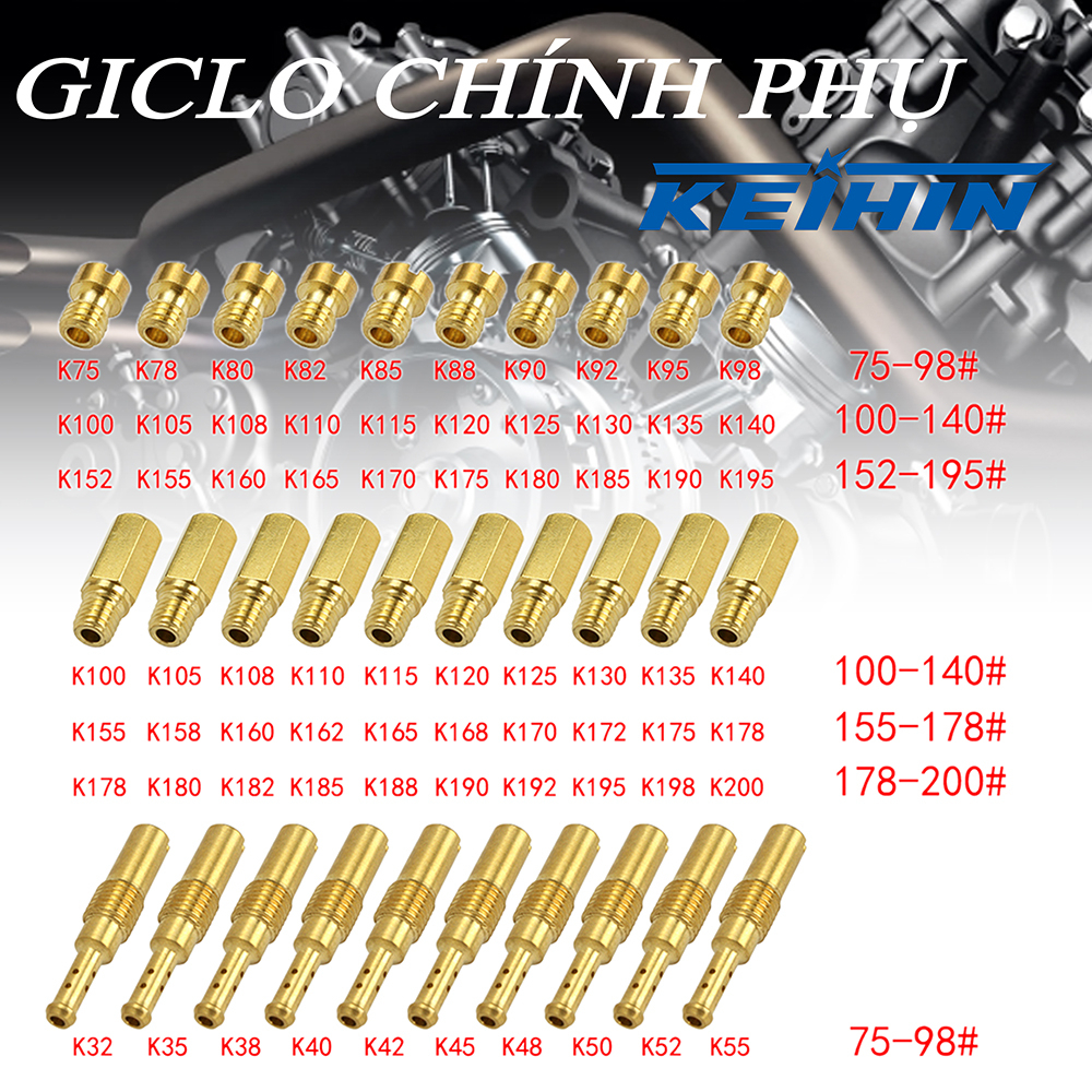 BỘ CHẾ HÒA KHÍ :Set  20 GICLO CHÍNH PHỤ GA DẸP/NẮP CHAOS bét Combo 20 béc bình bông mai và ga dẹp Pwk, koso, KSR, nắp chao GA DẸP/NẮP CHAOS