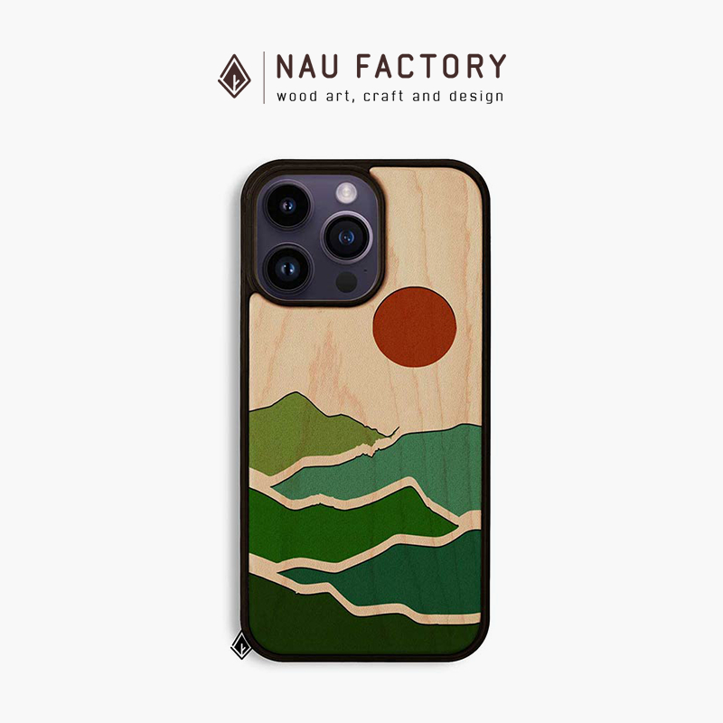 Ốp lưng gỗ maple khắc laser tô màu thủ công cho iPhone X/11/12/13/14/15 ...