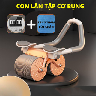Con Lăn Tập Bụng Hỗ Trợ Tập Plank Có Lò Xo Trợ Lực Trở Về Tích Hợp Đồng Hồ Đếm + Kèm Thảm Lót