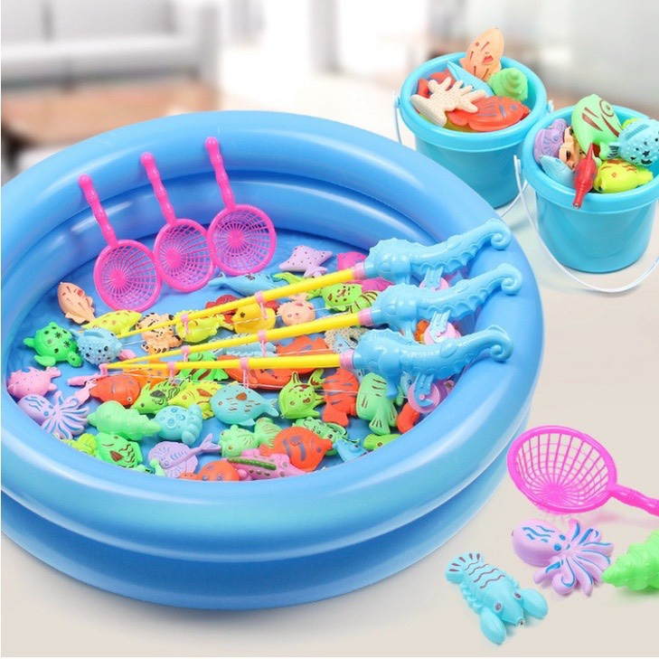 Bộ đồ chơi câu cá cho bé 42 chi tiết gắn nam châm gồm cần câu nhựa bể phao 2 tầng cho trẻ thỏa thích vuichơi