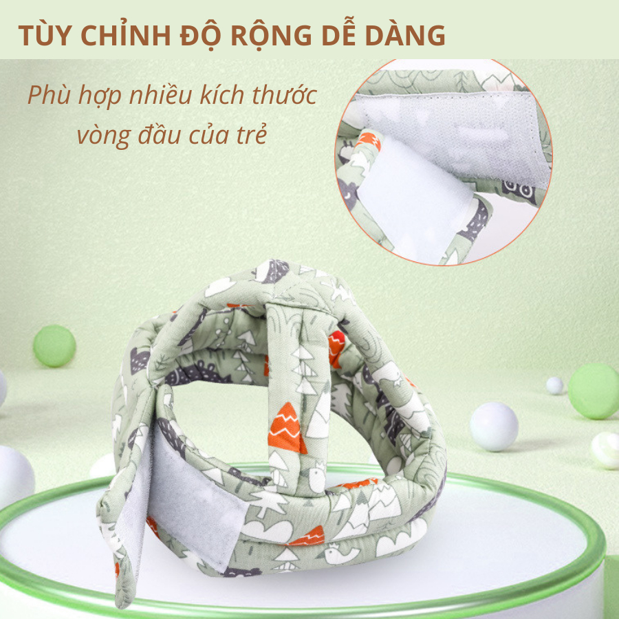 [QUÀ TẶNG KO BÁN]  Nón Bảo Vệ Đầu Cho Bé Siêu Nhẹ - Mũ Bảo Hiểm Đầu Cho Bé Tập Đi Lõi Bông, Tùy Chỉnh Độ Rộng