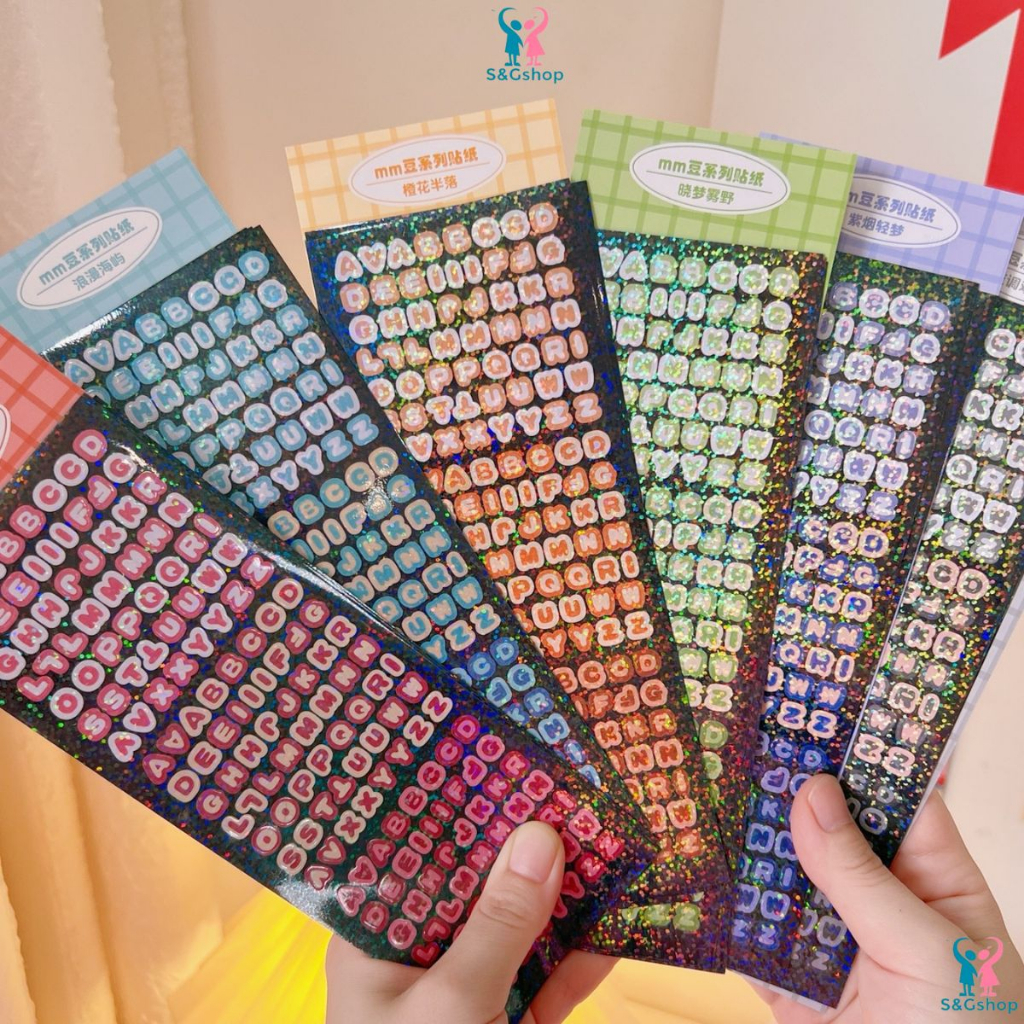 Sticker dán chữ số gồm 4 tờ cắt sẵn óng ánh trang trí sổ tay, nhật ký ...