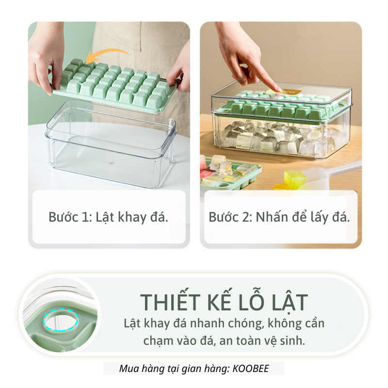 Hộp Khay Làm Đá Thông Minh KOOBEE 120 Viên – Lấy Đá Chỉ Với 1 Lần Nhấn, Chất Liệu PET An Toàn (KĐK06)