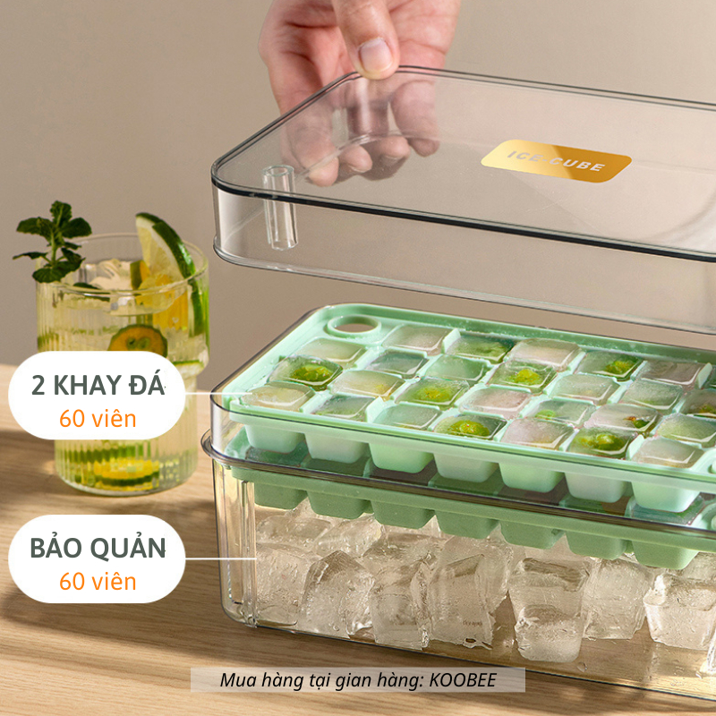 Hộp Khay Làm Đá Thông Minh KOOBEE 120 Viên – Lấy Đá Chỉ Với 1 Lần Nhấn, Chất Liệu PET An Toàn (KĐK06)