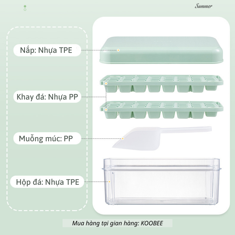 Hộp Khay Làm Đá Thông Minh KOOBEE 120 Viên – Lấy Đá Chỉ Với 1 Lần Nhấn, Chất Liệu PET An Toàn (KĐK06)