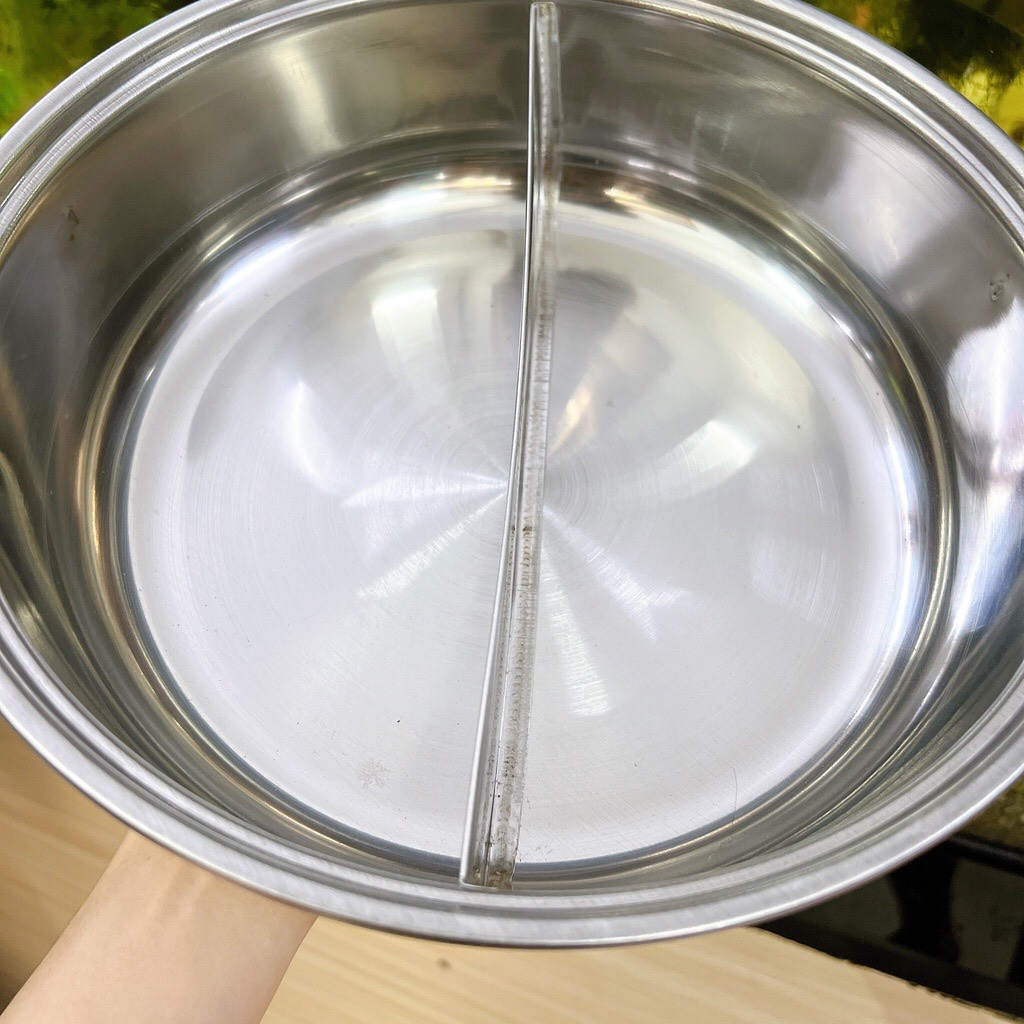 Nồi lẩu inox 2 ngăn Tithafac nắp kính nấu được bếp từ và bếp ga -Nồi lẩu inox 2 ngăn