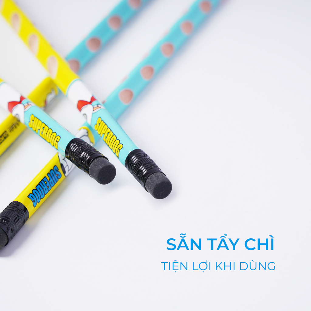 Hộp 12 Chiếc Bút Chì Gỗ Định Vị CLASSMATE Ngòi 2B, Thiết Kế Super Dog, Nét Bút Mịn, Dùng Tập Viết, Luyện Chữ CL-PC651