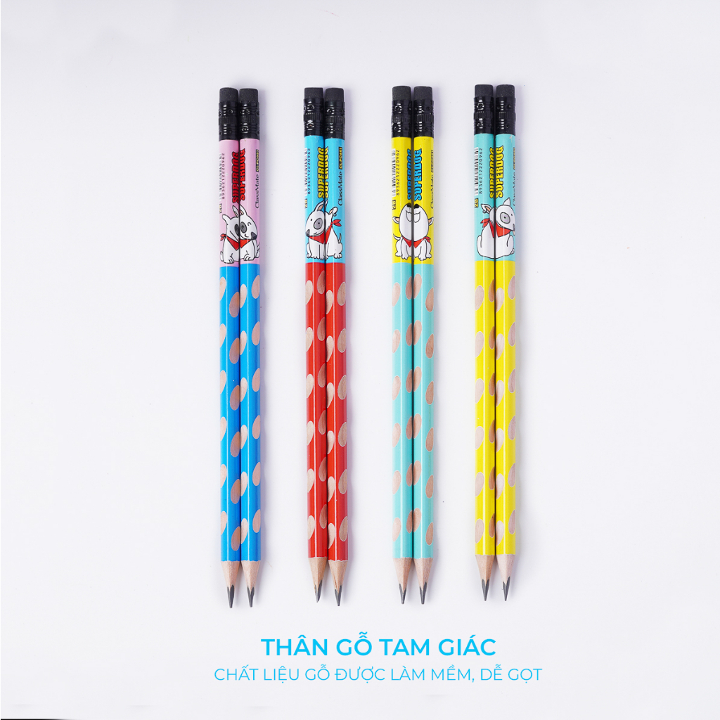 Hộp 12 Chiếc Bút Chì Gỗ Định Vị CLASSMATE Ngòi 2B, Thiết Kế Super Dog, Nét Bút Mịn, Dùng Tập Viết, Luyện Chữ CL-PC651