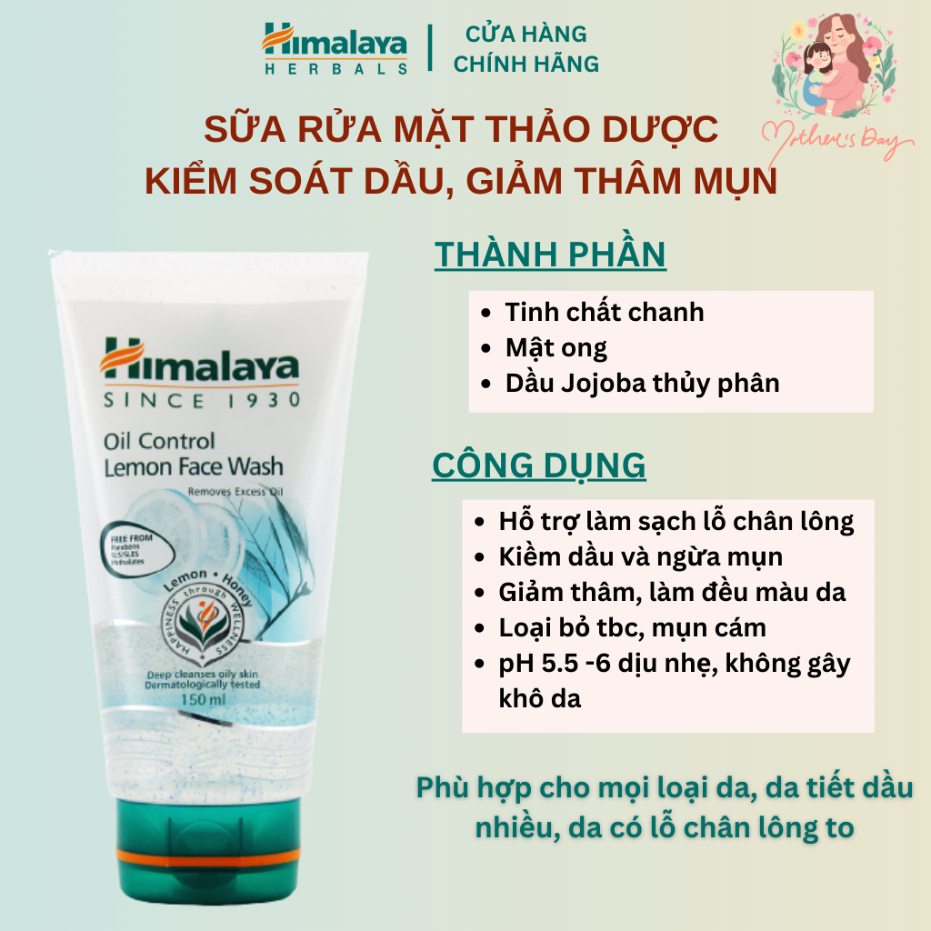 Sữa rửa mặt chanh se khít lỗ chân lông Himalaya Oil Control Lemon Face Wash 150ml